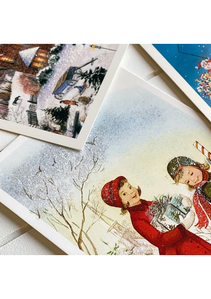 6lı Simli Kartpostal Seti, Yılbaşı, Noel Baba ve Geyikler indirimleri