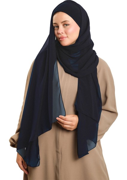 Lacivert Pratik Hazır Geçmeli Bone Şal Şifon Düz 2506_02