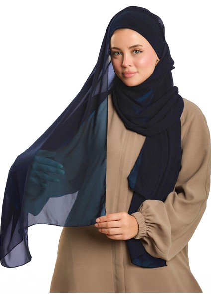 Lacivert Pratik Hazır Geçmeli Bone Şal Şifon Düz 2506_02 modelleri