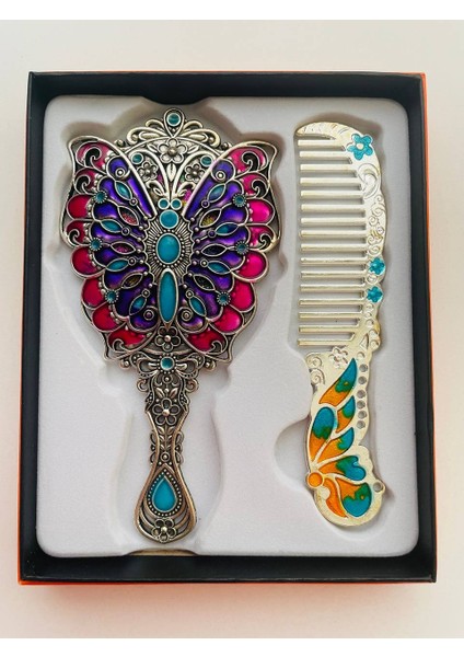 Ayna Tarak Seti, Kutulu-Metal-Hediyelik Takım, 13CM Aynalı Saç Fırçası, Tavuskuşu Figürlü fiyatları