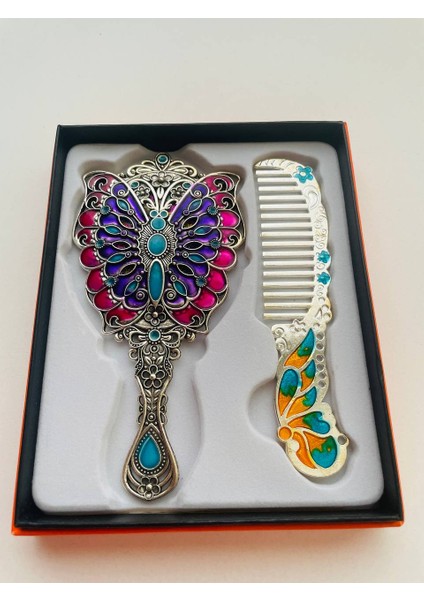 Ayna Tarak Seti, Kutulu-Metal-Hediyelik Takım, 13CM Aynalı Saç Fırçası, Tavuskuşu Figürlü fırsatları