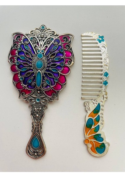 Ayna Tarak Seti, Kutulu-Metal-Hediyelik Takım, 13CM Aynalı Saç Fırçası, Tavuskuşu Figürlü indirimleri