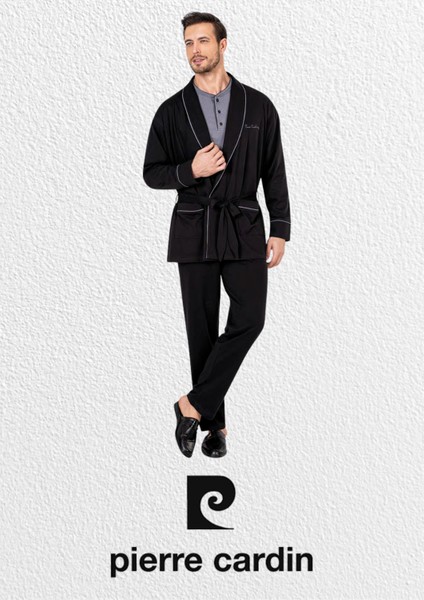 Erkek Siyah Penye 3'lü Robdöşambır & Uzun Kollu Pijama Takımı (2 Adet Çorap Hediyeli) fiyatları