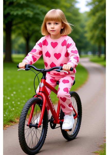 Kız Çocuk Kalp Desenli Pamuklu Bisiklet Yaka Uzun Kollu Örme Takım Kaliteli Şık Rahat fiyatları