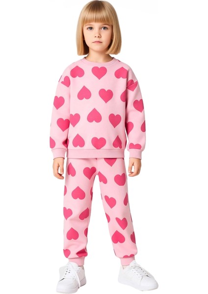 Kız Çocuk Kalp Desenli Pamuklu Bisiklet Yaka Uzun Kollu Örme Takım Kaliteli Şık Rahat fırsatları