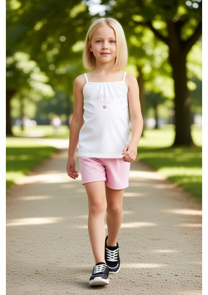 Kız Çocuk %100 Pamuklu Rahat Askılı Atlet ve Şort Takımı Kaliteli Şık Rahat Günlük