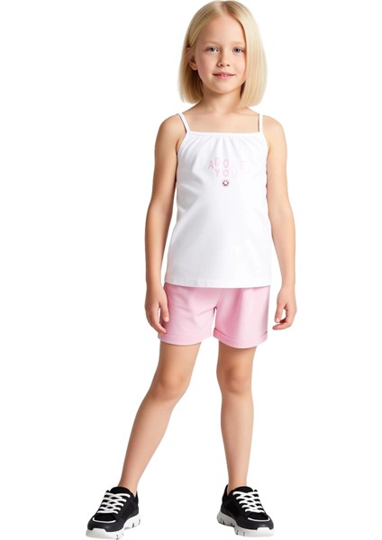 Kız Çocuk %100 Pamuklu Rahat Askılı Atlet ve Şort Takımı Kaliteli Şık Rahat Günlük fırsatları