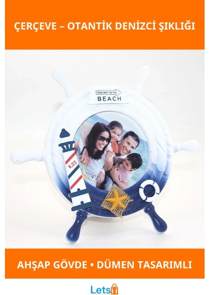 Ahşap Deniz Temalı Marin Dümenli Çerçeve