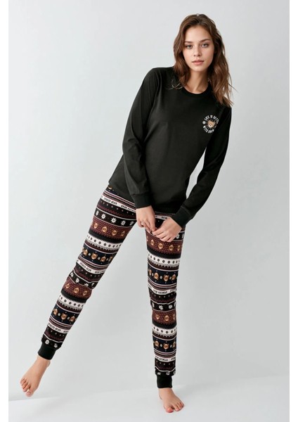 %100 Pamuklu Anne & Kız Çocuk Baskılı Antrasit Ikili Pijama Takımı L1.AR.346.1.002 fırsatları