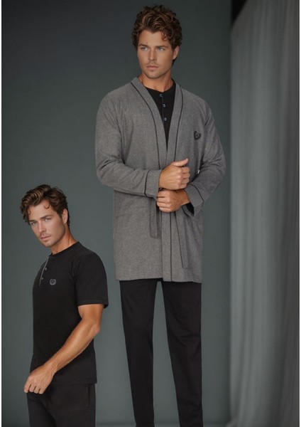 Erkek %100 Pamuk Penye 5 Parça Kutulu Robdöşambr - Yazlık & Kışlık Pijama Takımı Set L1.ANC.3550.01