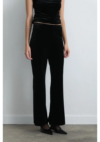 Beli Lastikli Bol Paça Kadife Pantolon - Siyah fiyatları
