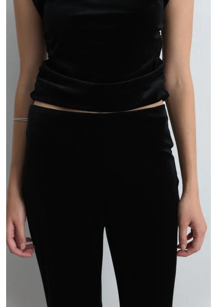 Beli Lastikli Bol Paça Kadife Pantolon - Siyah modelleri