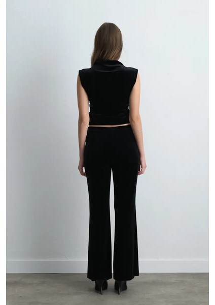 Beli Lastikli Bol Paça Kadife Pantolon - Siyah fırsatları