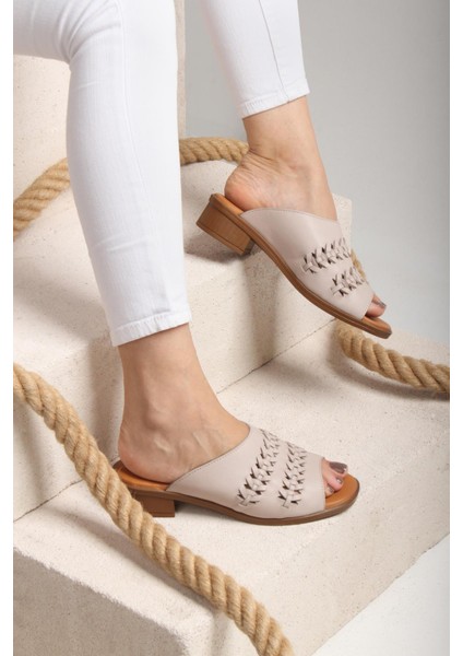 /dina Grata-Kadın Gri Hakiki Deri Terlik