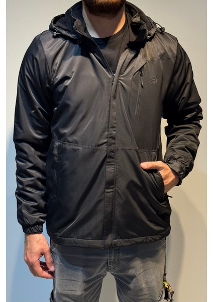 Erkek Kapüşonlu Cep Detaylı Içi Polar Kışlık Mont 2571 Siyah