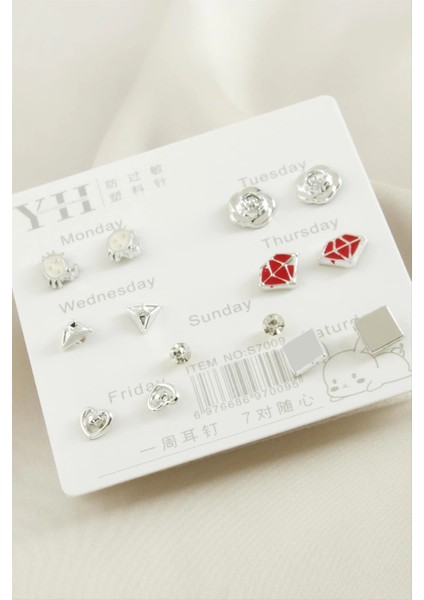 14 Adet Karışık Metal Taşlı Küpe