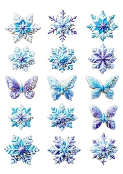 Elsa Pasta Süsü - Elsa Doğum Günü Konsepti Yenilebilir Kelebek ve Kar Taneleri - Model 3