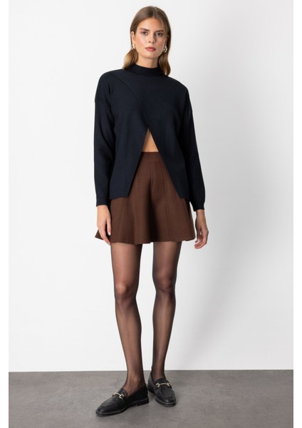 Kadın Dik Yaka Asimetrik Kesim Triko Kazak 65343 Siyah modelleri