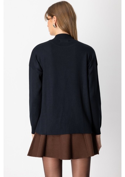 Kadın Dik Yaka Asimetrik Kesim Triko Kazak 65343 Siyah fırsatları