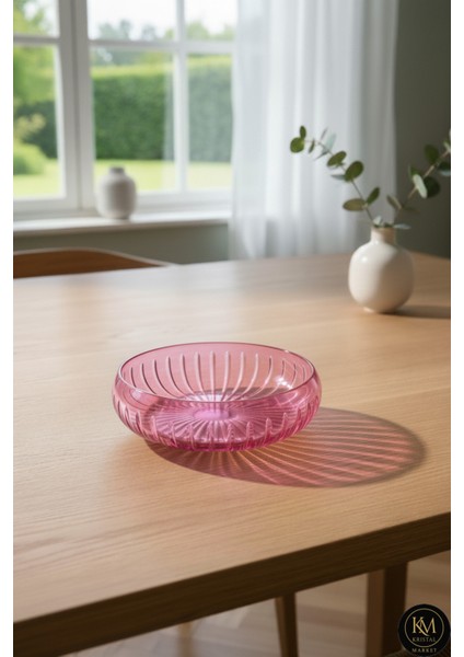 El Yapımı Kesme Kristal Vertical Desen 28 cm Dekoratif Sunumluk Sofra Sunum Kasesi