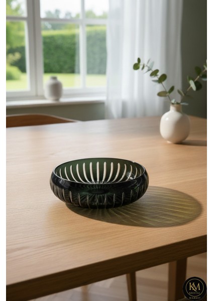 28CM Kristal Kesme Vertical Dekor Siyah Büyük Kase