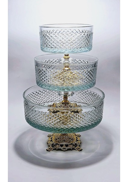 El Yapımı Kristal Karizma Desenli 25-19-16 cm Dekoratif Sunumluk Ayaklı Kase Set 3'lü fiyatları