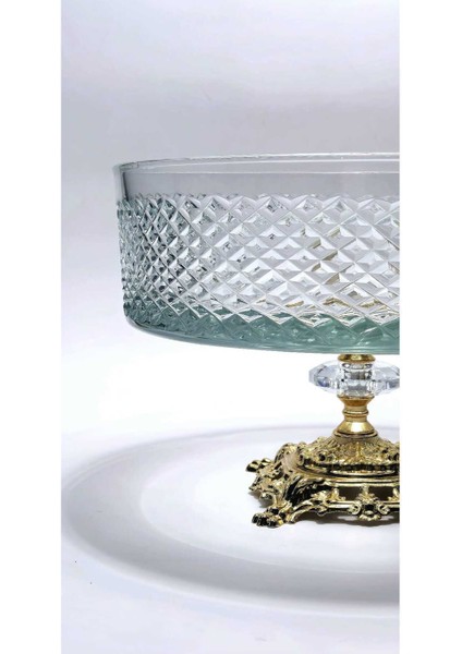 El Yapımı Kristal Karizma Desenli 25-19-16 cm Dekoratif Sunumluk Ayaklı Kase Set 3'lü modelleri