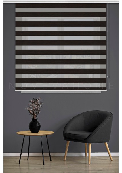 Zebra Stor Perde 04 Koyu Kahve Mutfak Çocuk Odası Ofis Balkon Salon Perdesi Güneşlik Perde Plaseco