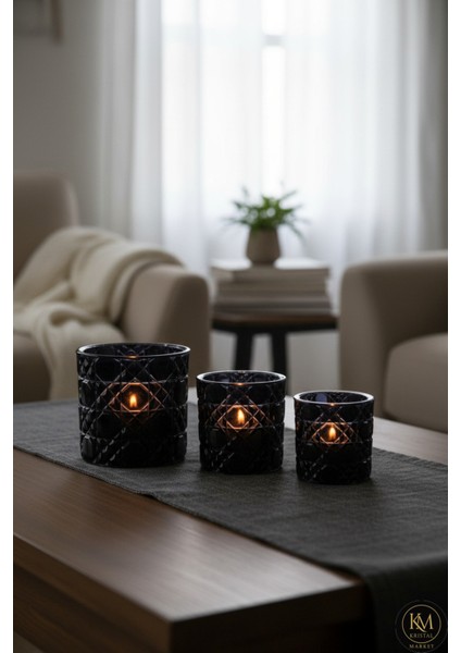 El Yapımı Kristal Mumluk Takımı 3'lü