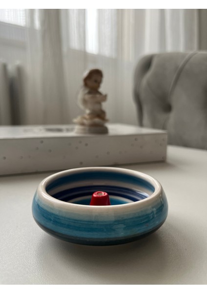 El Yapımı Seramik Çubuk Tütsülük -Mavi Dekoratif Meditasyon