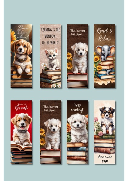 Sevimli Hayvvanlar Tasarım Hediyelik 8'li Kitap Ayracı Seti