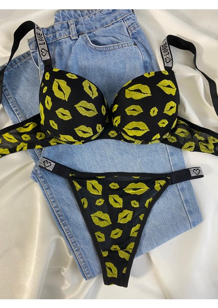 Beyaz Gelincik Underwear Kadın Öpücük Baskılı Taşlı Balenli Destekli Dolgulu Push Up Sütyen Takımı Iç Çamaşırı Takımı fiyatları