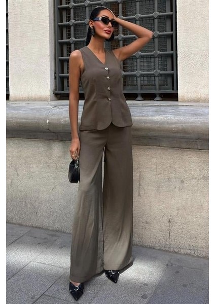 Arkası Bağcıklı Yelek Plazza Pantolon Modal Takım 10202-08