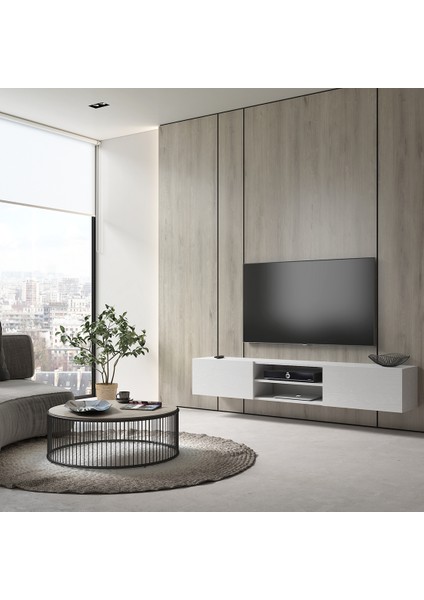 Hunerika Sinova 2 Kapaklı Tv Ünitesi-Wood Beyaz-Minifiks Bağlantılı