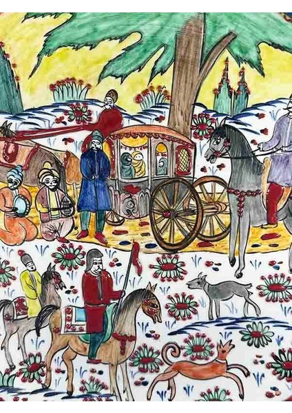 Minyatürlü Iznik Çini Tabak – Saray Araba Alayı (30 Cm) fiyatları