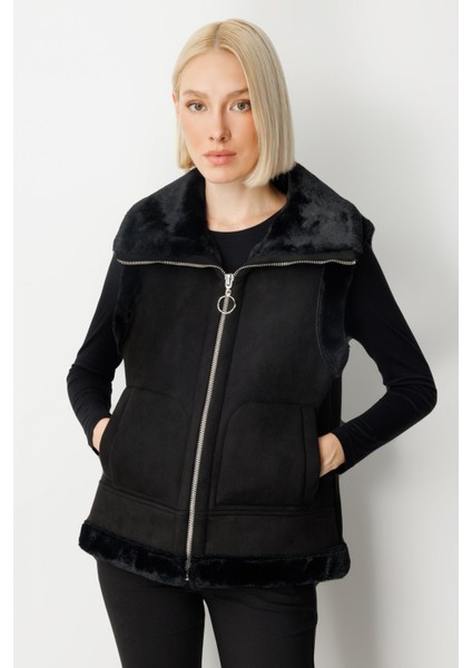 Kadın Içi Peluşlu Güderi Yelek 8501 Siyah