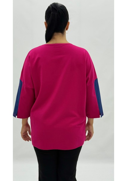 Büyük Beden Viskon Taşlı Cepli Kapri Kol Oversize Kadın Sweat fırsatları