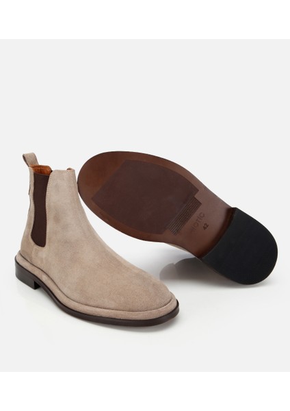 02BOH312240A310 ERKEK Süet Deri Bej Lastik Detaylı Chelsea Bot
