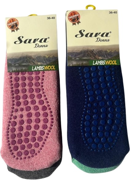 Çorapdiyarı & Sara Altı Abs Baskılı Yün Babet Tavaf - Pilates - Yoga Çorabı 4 Çift modelleri