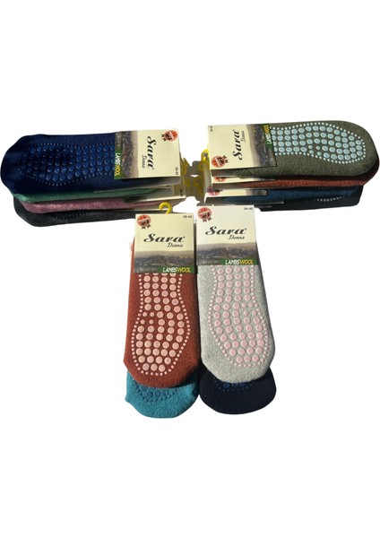 Çorapdiyarı & Sara Altı Abs Baskılı Yün Babet Tavaf - Pilates - Yoga Çorabı 4 Çift