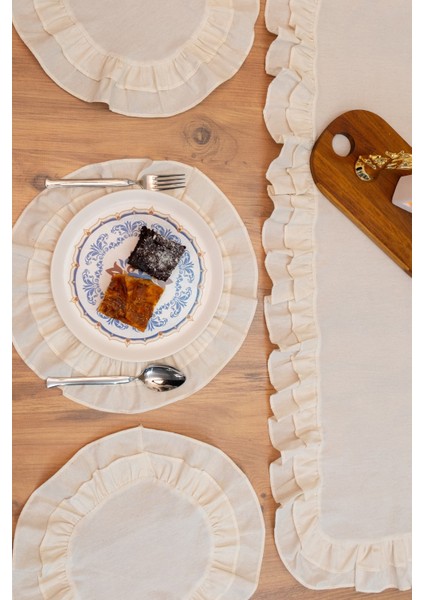 Rufle | 7 Parça Çift Fırfırlı Sofra Sunum Seti 40 x 110