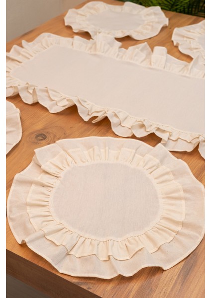 Rufle | 7 Parça Çift Fırfırlı Sofra Sunum Seti 40 x 110