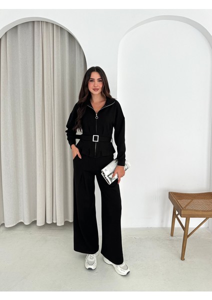 Tesettür Uyumlu Modal Kumaş Kemerli Fermuarlı Şık Günlük Takım / Modest Modal Tracksuit Set fiyatları