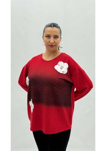 Büyük Beden Viskon Taşlı Inci Detaylı Uzun Kol Oversize Kadın Bluz fiyatları