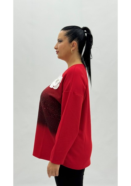 Büyük Beden Viskon Taşlı Inci Detaylı Uzun Kol Oversize Kadın Bluz modelleri