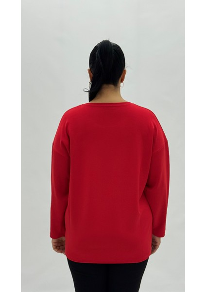 Büyük Beden Viskon Taşlı Inci Detaylı Uzun Kol Oversize Kadın Bluz fırsatları