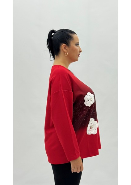 Büyük Beden Viskon Taşlı Inci Detaylı Uzun Kol Oversize Kadın Bluz indirimleri