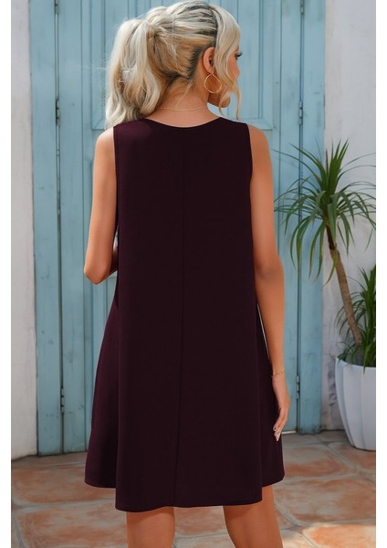 Kadın Sıfır Kol Şerit Detaylı V Yaka Viskon Elbise fiyatları