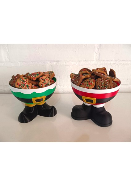 Elf & Santa Cookie Bowl – Yılbaşı Temalı Ayaklı Kurabiye Kasesi (Çoklu Renk Seçeneği)