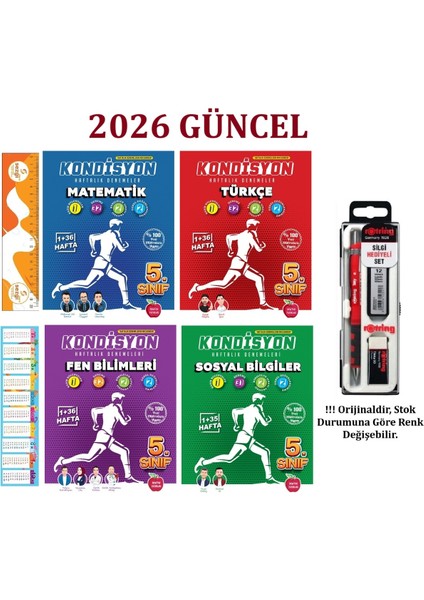 5. Sınıf Kondüsyon Haftalık Kazanım Denemeleri 37 Hafta Seti 4 Kitap+Tikky 0.7mm Kalem Seti